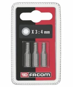 Facom EH102.5.J3 3 Pce. 1/4" Dr.25mm Metric Hexagon Socket Hexagon Bits - 2.5mm