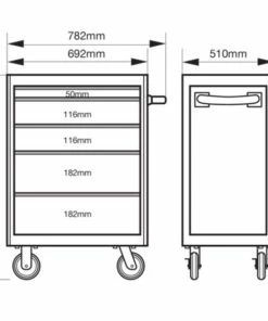 Bahco 1472K5BLACK E72 5 Drawer 26" Mobile Roller Cabinet Black -Screwdriver And Bits Shop 1472K5 Dims