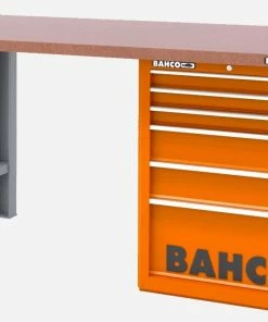 Bahco 1495KH8WB18TD Heavy Duty Low Height MDF Top Workbench With 8 Drawer Orange Cabinet 1800mm Long