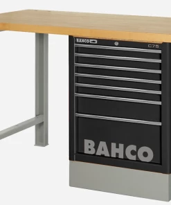 Bahco 1495KH8BKWB15TW Heavy Duty Low Height Wooden Top Workbench With 8 Drawer Black Cabinet 1500mm Long