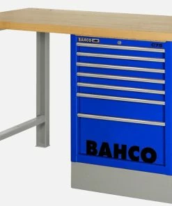 Bahco 1495KH8BLWB15TW Heavy Duty Low Height Wooden Top Workbench With 8 Drawer Blue Cabinet 1500mm Long