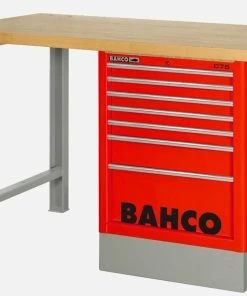 Bahco 1495KH8RDWB15TW Heavy Duty Low Height Wooden Top Workbench With 8 Drawer Red Cabinet 1500mm Long