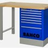 Bahco 1495KH7BLWB18TW Heavy Duty Low Height Wooden Top Workbench With 7 Drawer Blue Cabinet 1800mm Long
