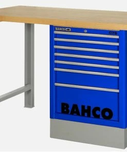 Bahco 1495KH7BLWB18TW Heavy Duty Low Height Wooden Top Workbench With 7 Drawer Blue Cabinet 1800mm Long