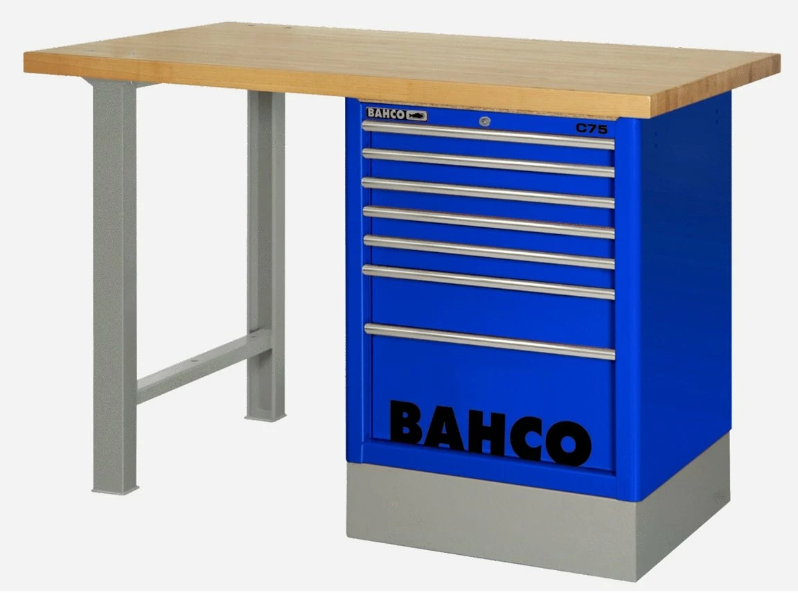 Bahco 1495KH7BLWB18TW Heavy Duty Low Height Wooden Top Workbench With 7 Drawer Blue Cabinet 1800mm Long 3 Bahco 1495KH7BLWB18TW Heavy Duty Low Height Wooden Top Workbench With 7 Drawer Blue Cabinet 1800mm Long