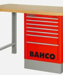 Bahco 1495KH8RDWB18TW Heavy Duty Low Height Wooden Top Workbench With 8 Drawer Red Cabinet 1800mm Long