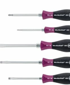 Wiha 29139 5 Piece MicroFinish® Slotted &amp; Pozi Screwdriver Set (Striking Cap)