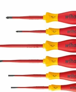 Wiha 36455 6 Piece SoftFinish® SlimFix VDE Slotted &amp; Pozi Screwdriver Set