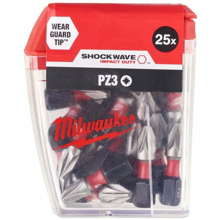 Milwaukee 4932472043 25 Piece Shockwave Impact Duty Screwdriver Bit PZ3 X 25mm 3 Milwaukee 4932472043 25 Piece Shockwave Impact Duty Screwdriver Bit PZ3 X 25mm