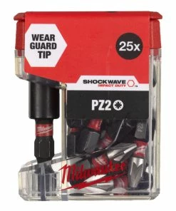 Milwaukee 4932479857 25x Shockwave Impact PZ2 Pozi Bits + Magnetic Bit Holder