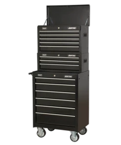 Sealey AP22BSTACK 14 Drawer Tool Box Stack - Roll Cab, Top &amp; Mid Chests - Black