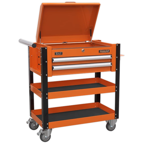 Sealey AP760MO Heavy-Duty Mobile Tool And Parts Trolley 2 Drawers And Lockable Top - Orange 5 Sealey AP760MO Heavy-Duty Mobile Tool And Parts Trolley 2 Drawers And Lockable Top - Orange - Image 3