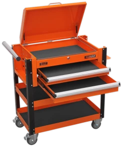 Sealey AP760MO Heavy-Duty Mobile Tool And Parts Trolley 2 Drawers And Lockable Top - Orange