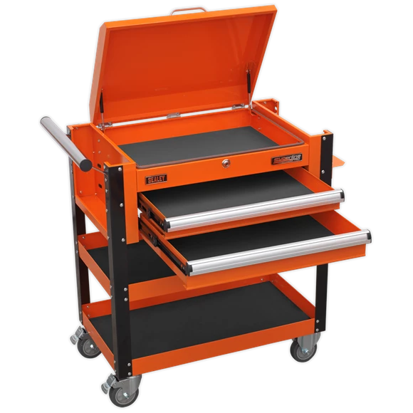 Sealey AP760MO Heavy-Duty Mobile Tool And Parts Trolley 2 Drawers And Lockable Top - Orange 3 Sealey AP760MO Heavy-Duty Mobile Tool And Parts Trolley 2 Drawers And Lockable Top - Orange