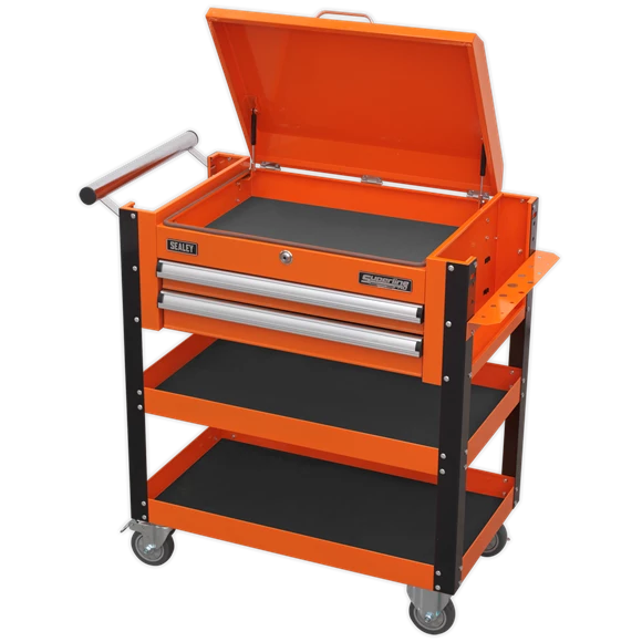 Sealey AP760MO Heavy-Duty Mobile Tool And Parts Trolley 2 Drawers And Lockable Top - Orange 4 Sealey AP760MO Heavy-Duty Mobile Tool And Parts Trolley 2 Drawers And Lockable Top - Orange - Image 2