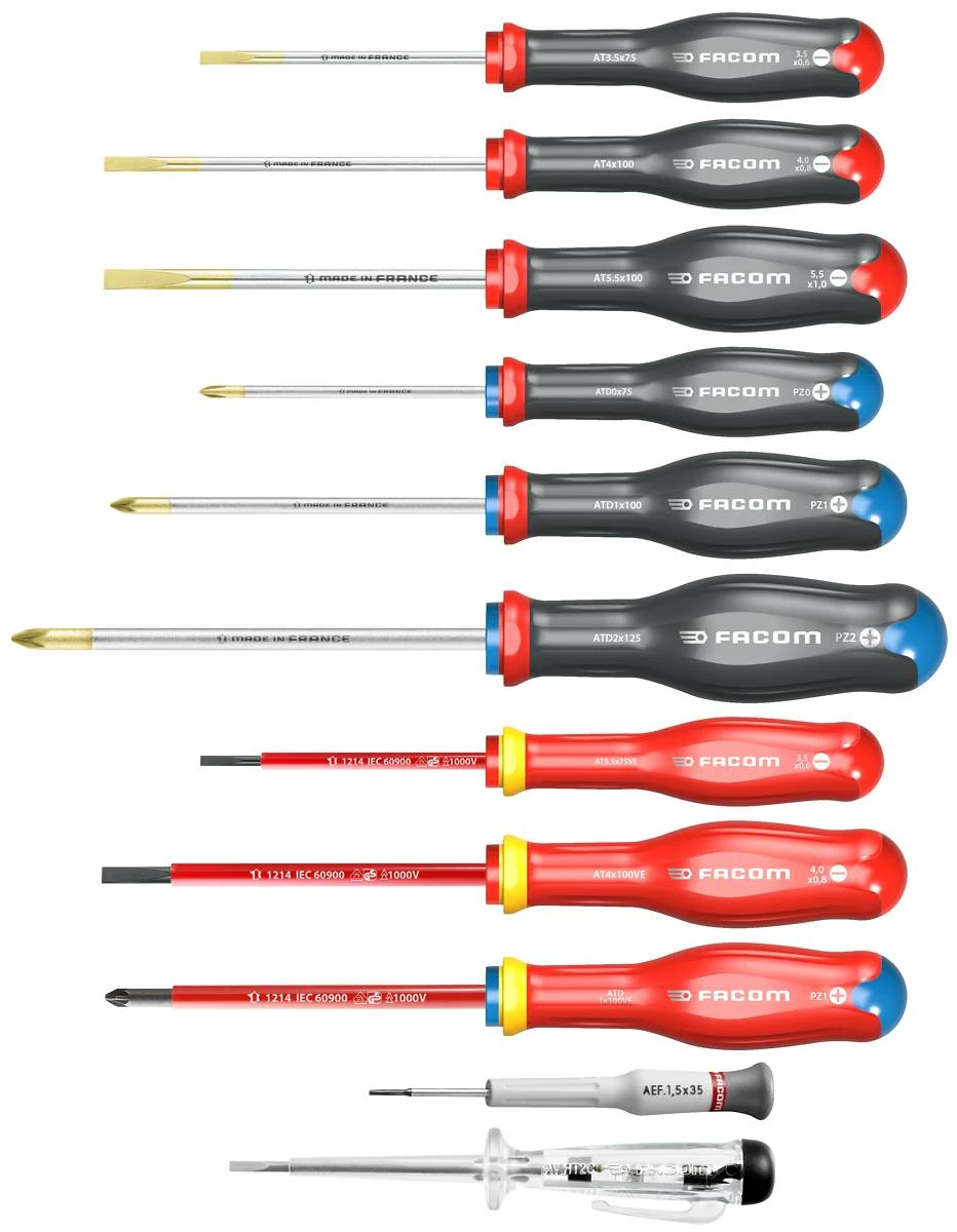 Facom AT.11PB Protwist® 11 Piece Slotted, Pozi & VDE Insulated Screwdriver Set 3 Facom AT.11PB Protwist® 11 Piece Slotted, Pozi & VDE Insulated Screwdriver Set