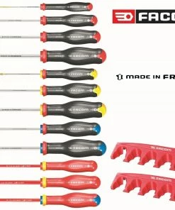 Facom AT.J12R1PB 12 Piece Protwist Screwdriver Set, Slot, PH, PZ &amp; VDE + Wall Rack