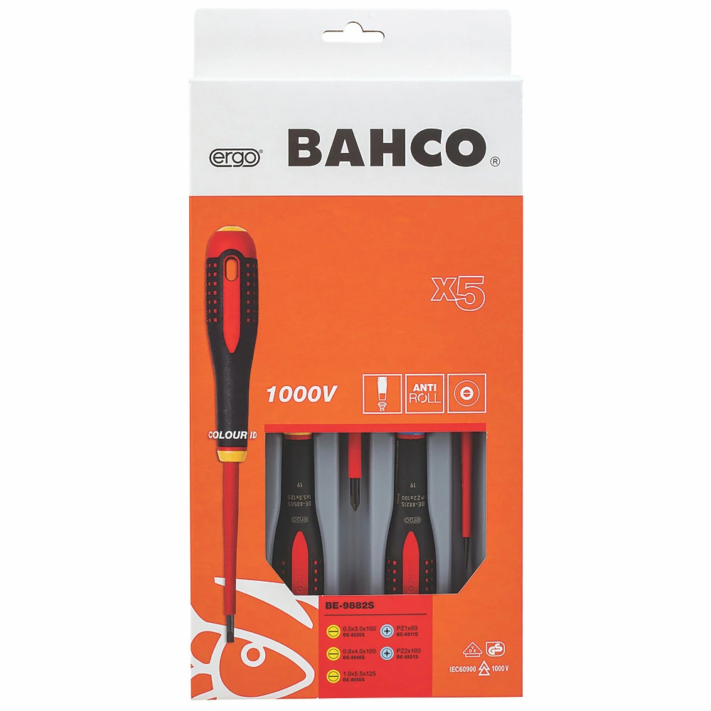 Bahco BE-9882SL ERGO 5 Piece Slim VDE Insulated Slotted & Pozi Screwdriver Set 3 Bahco BE-9882SL ERGO 5 Piece Slim VDE Insulated Slotted & Pozi Screwdriver Set