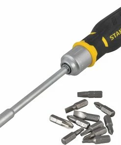 Stanley FMHT0-62690 FATMAX Ratchet Screwdriver With 12 Bits Phillips PH Pozi PZ Slotted SL