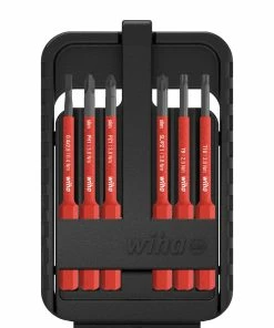 Wiha 44366 6 Piece VDE SlimBit Electric Screwdriver Bit Set &amp; Holder Slot, Pozi, Phillips &amp; Torx