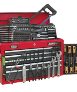 Sealey AP22509BBCOMB Topchest 9 Drawer With Ball-Bearing Slides - Red/Grey &amp; 205pc Tool Kit