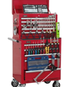Sealey APCOMBOBBTK55 Topchest &amp; Rollcab Combination 10 Drawer With Ball Bearing Slides - Red &amp; 147pc Tool Kit