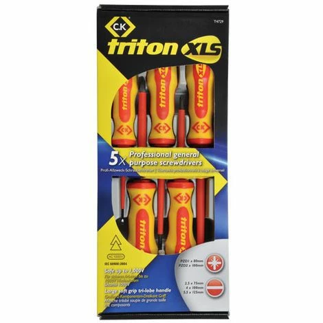 CK Triton XLS T4729 5 Piece 1000V Insulated VDE Screwdriver Set Pozi & Slotted 4 CK Triton XLS T4729 5 Piece 1000V Insulated VDE Screwdriver Set Pozi & Slotted - Image 2