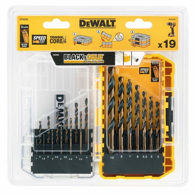 DeWalt TSTAK DT70728 19pc H.S.S. Black & Gold Drill Bit Set 4 DeWalt TSTAK DT70728 19pc H.S.S. Black & Gold Drill Bit Set - Image 2